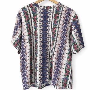 Vintage 90s Santa Barbara Clothing Co Floral Stripe T-Shirt Medium 100% Cotton